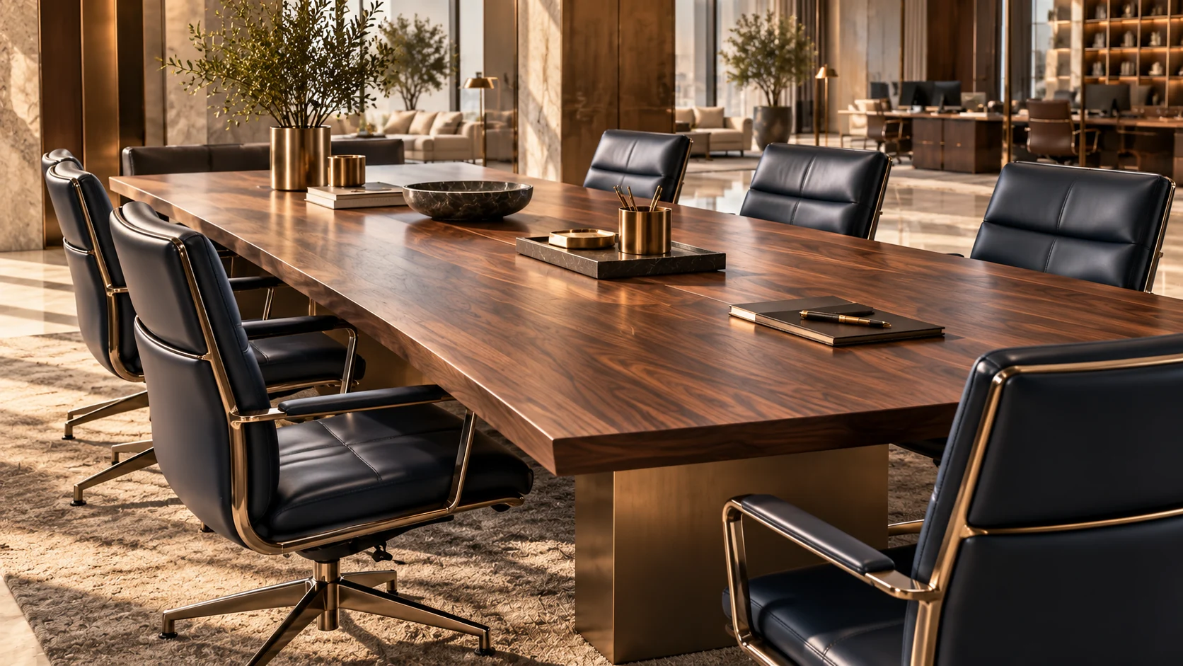 Photorealistic concept of a large company office with Italian modern furniture